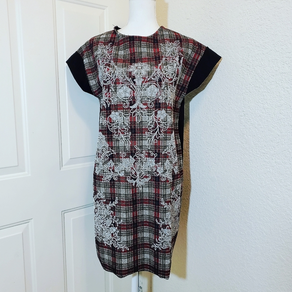 Zara Plaid Floral Sheath Dress